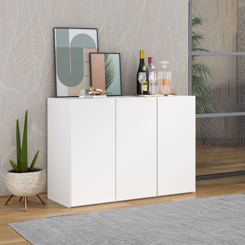 Buyqualia Aparador Moderno de 3 Puertas, Color Blanco, 90 cm de Ancho