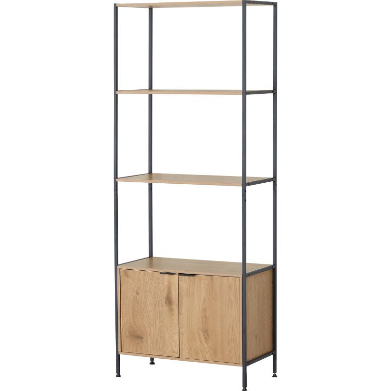 Armario-estantería con baldas abiertas y mueble inferior con puertas, acabado en roble wild de 177x68x35cm