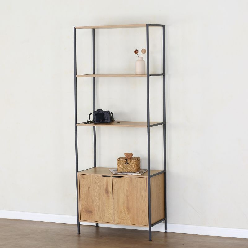 Armario-estantería con baldas abiertas y mueble inferior con puertas, acabado en roble wild de 177x68x35cm