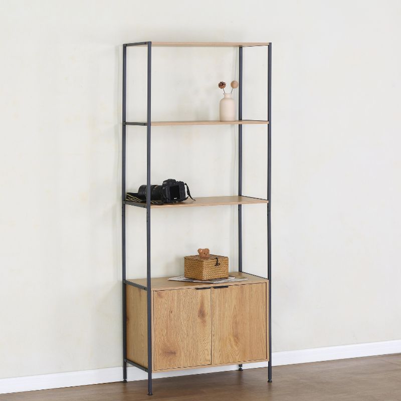 Armario-estantería con baldas abiertas y mueble inferior con puertas, acabado en roble wild de 177x68x35cm