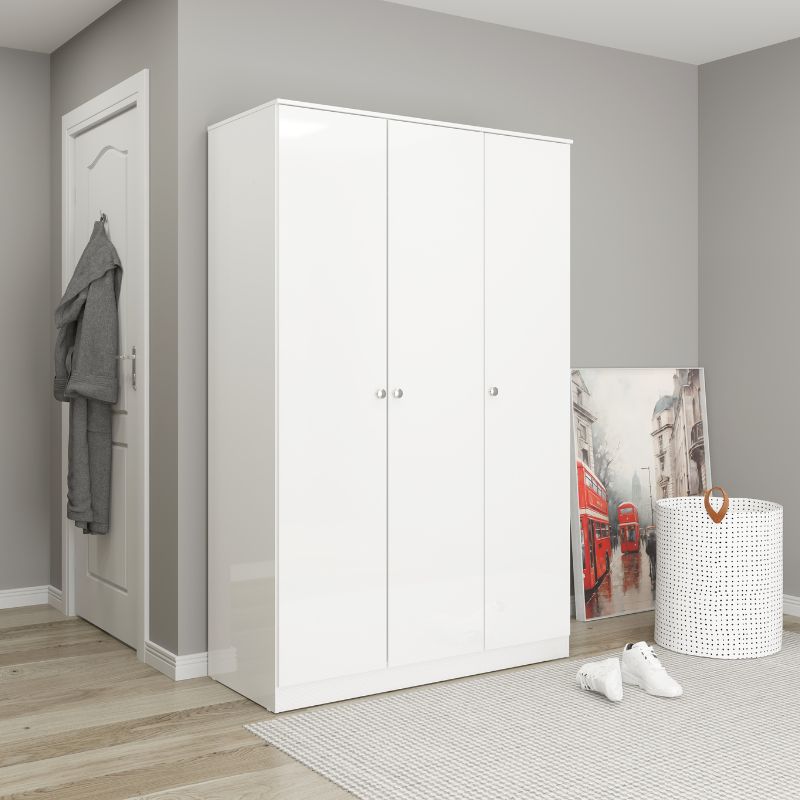 Armario Blanco 175x112x49 cm con 3 Puertas – Armario de Dormitorio Moderno y Funcional