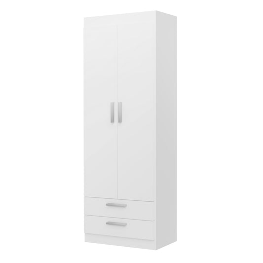 Buyqualia - Armario Ropero 2 Puerta - 2 Cajones, Blanco Snow