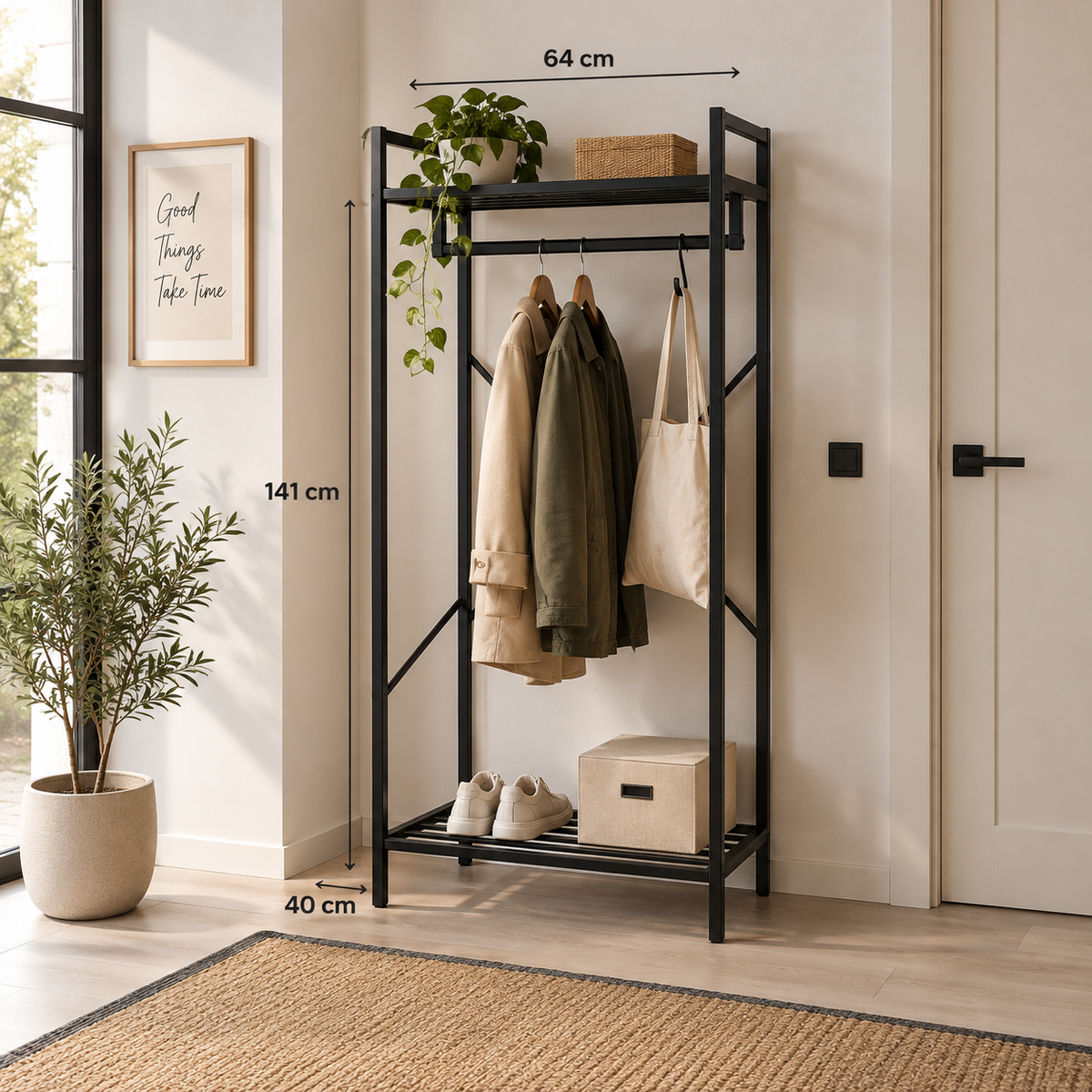 Estantería Metálica de 2 Niveles para Almacenamiento Organizador Vertical Multifuncional Color Negro