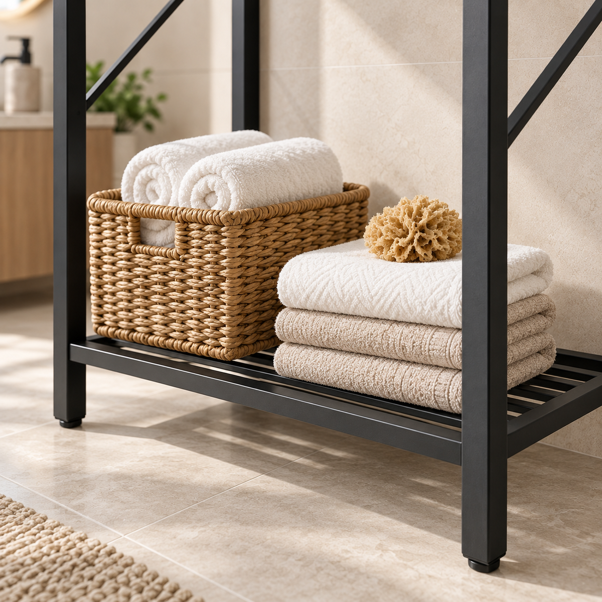 Estantería Metálica de 2 Niveles para Almacenamiento Organizador Vertical Multifuncional Color Negro