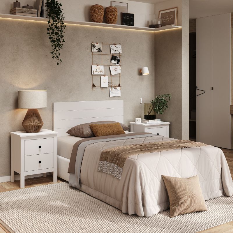 Cabecero de Cama Blanco Moderno con Diseño de Líneas Horizontales