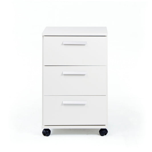 Buyqualia Cajonera para escritorio con ruedas de tres cajones en color Blanco, Cerezo y Cambrian