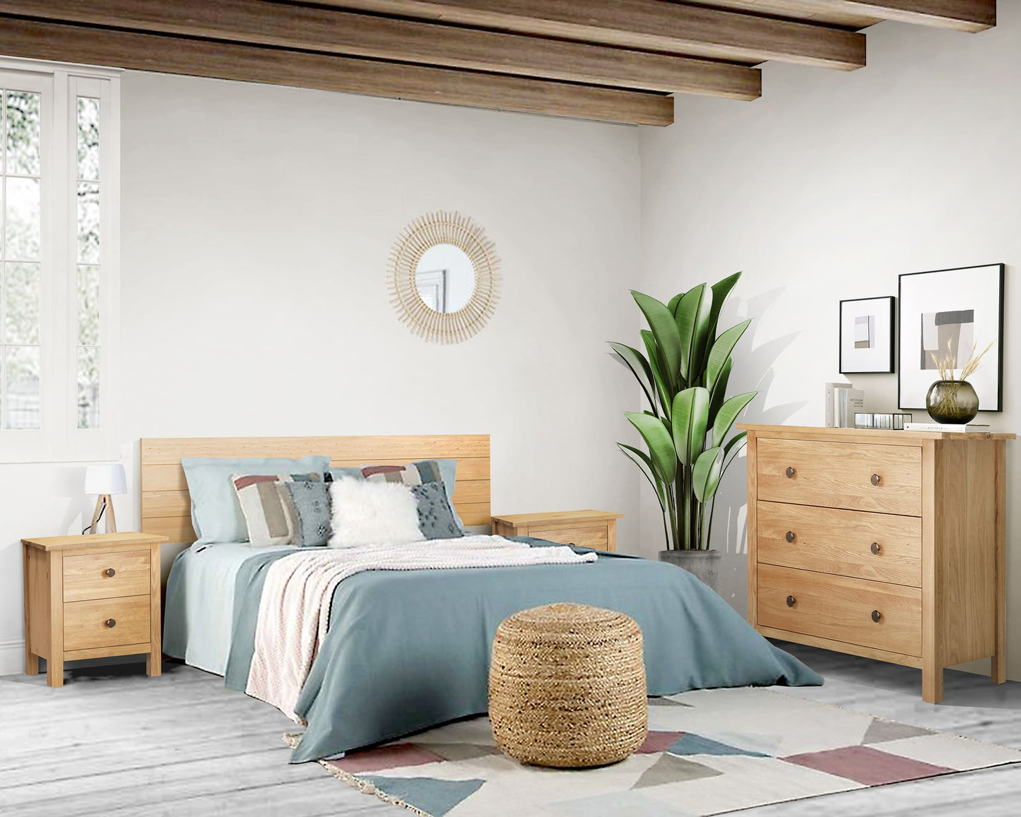 Comoda 3 Cajones Magda - Madera Maciza - Miel Roble - 81x76x40cm - Buyqualia