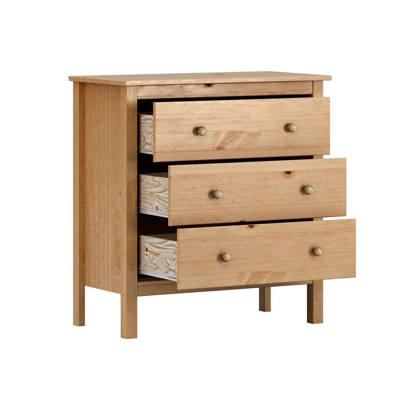 Comoda 3 Cajones Magda - Madera Maciza - Miel Roble - 81x76x40cm - Buyqualia