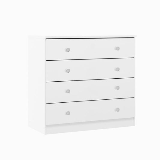 Cómoda Blanca 70x75x36 cm con 4 Cajones – Cómoda de Dormitorio Moderna y Funcional
