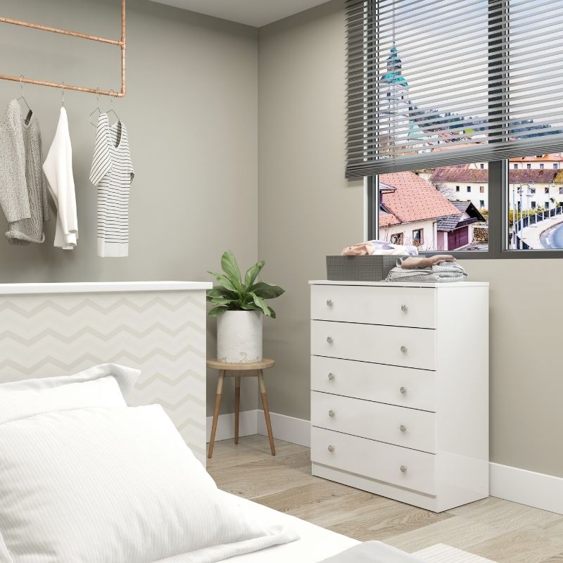 Sinfonier Blanco 91,5x75x36 cm con 5 Cajones – Sinfonier de Dormitorio Moderno y Funcional