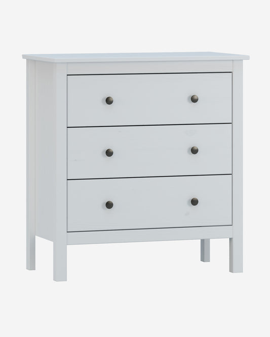 Cómoda de 3 Cajones - Madera Maciza - Dimensiones: 81x77x40cm - en Color Blanco - Buyqualia