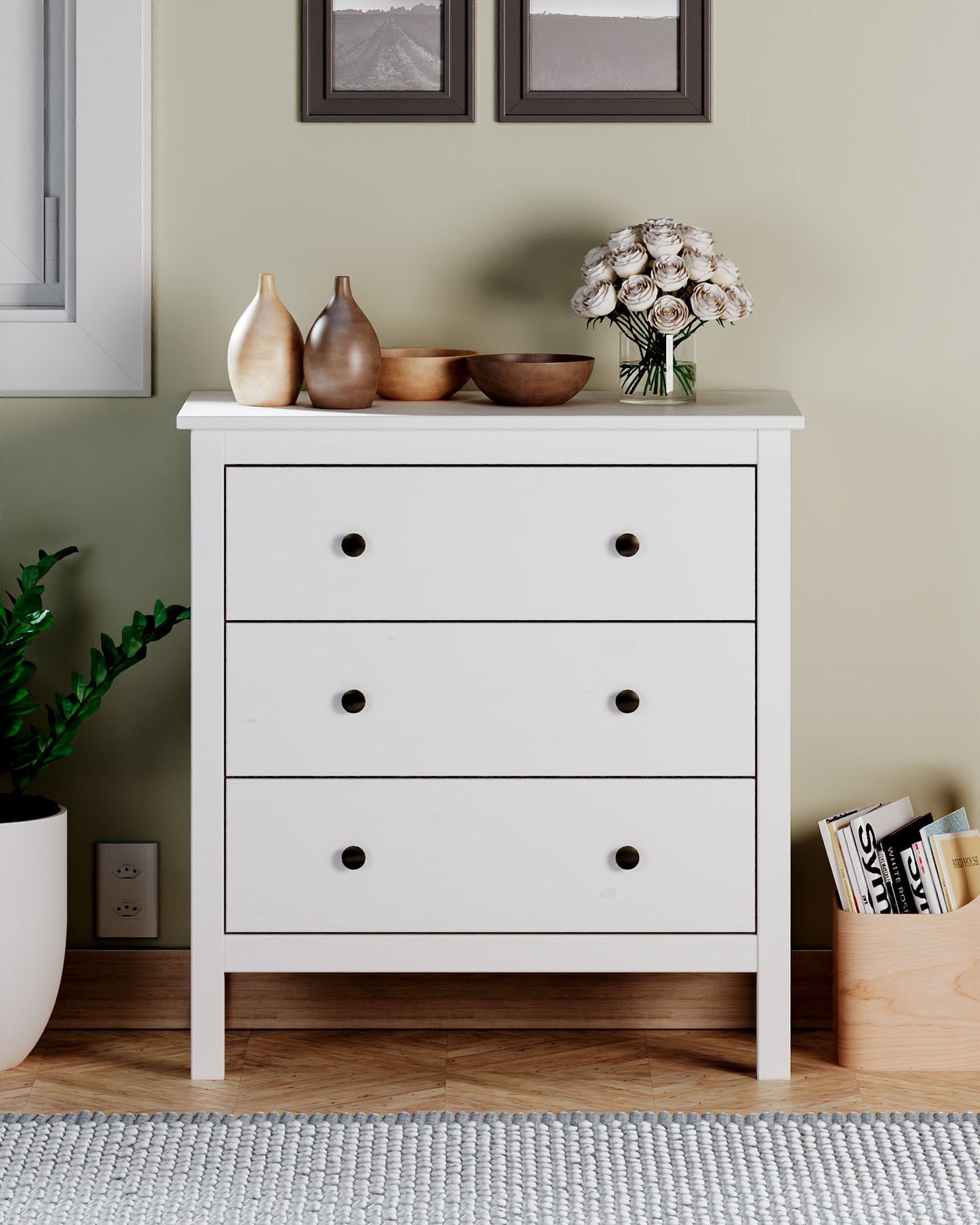 Cómoda de 3 Cajones - Madera Maciza - Dimensiones: 81x77x40cm - en Color Blanco - Buyqualia