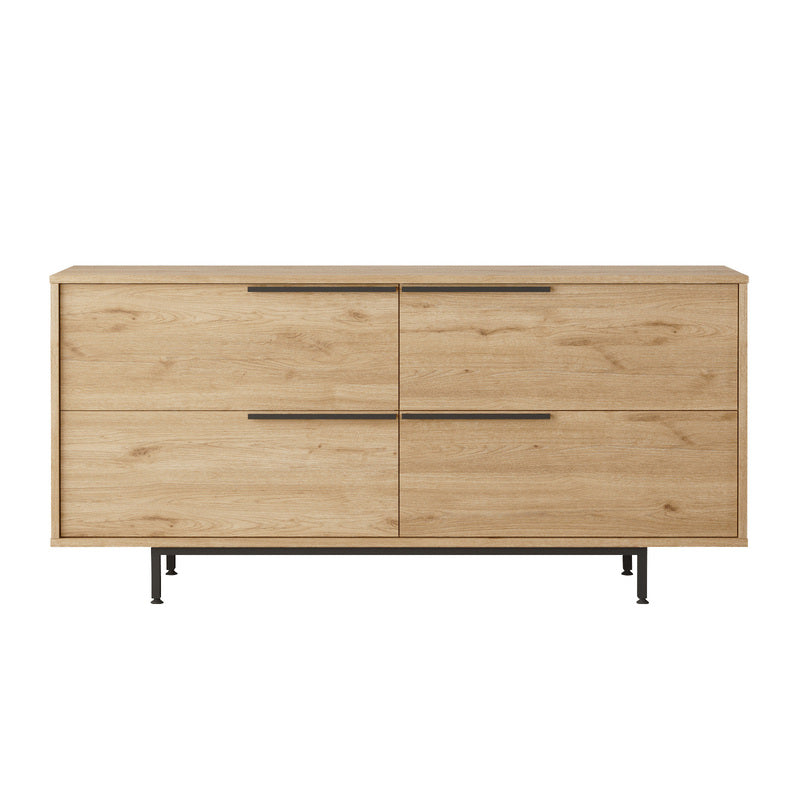 Cómoda moderna tipo madera con 4 cajones y base metálica