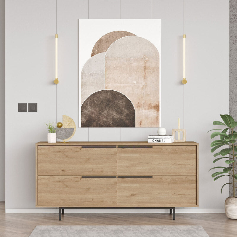 Cómoda moderna tipo madera con 4 cajones y base metálica