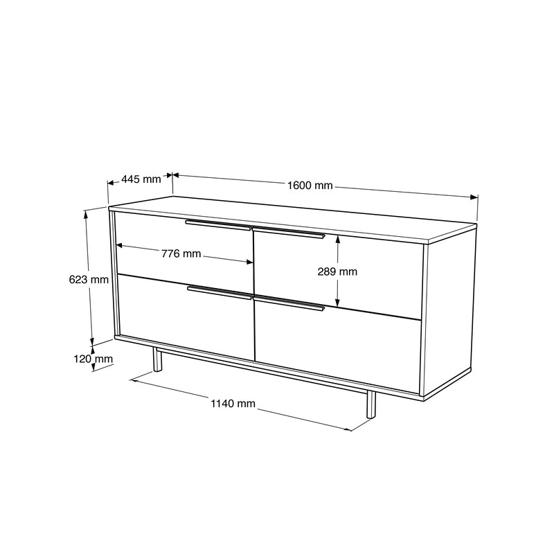 Cómoda moderna tipo madera con 4 cajones y base metálica