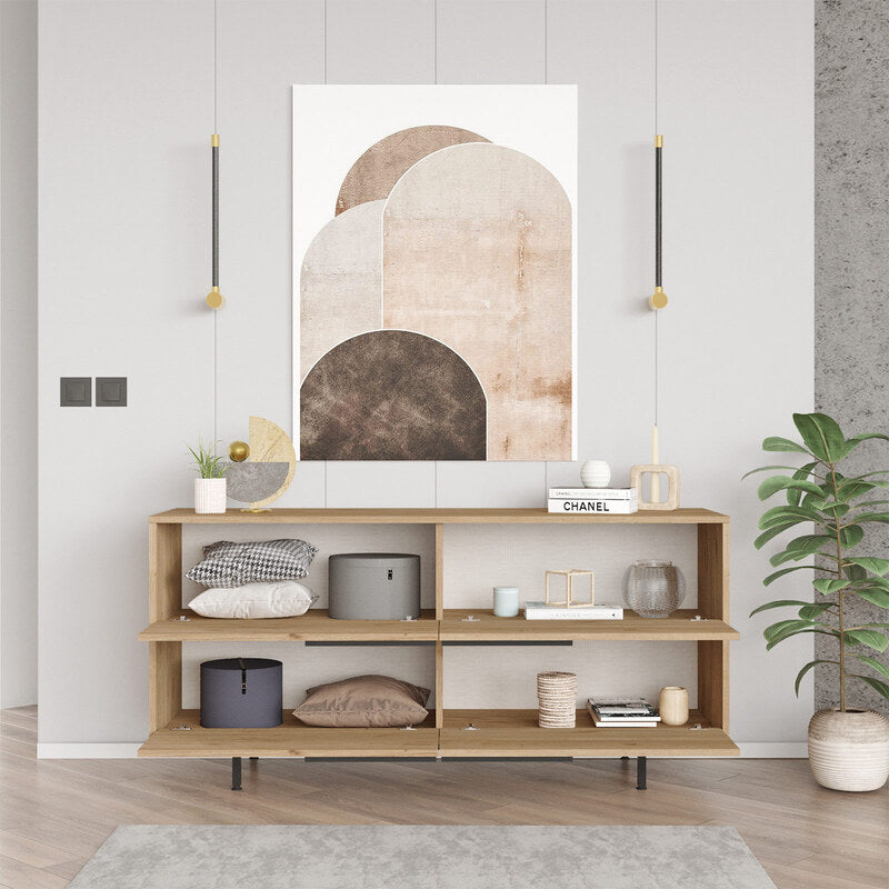 Cómoda moderna tipo madera con 4 cajones y base metálica