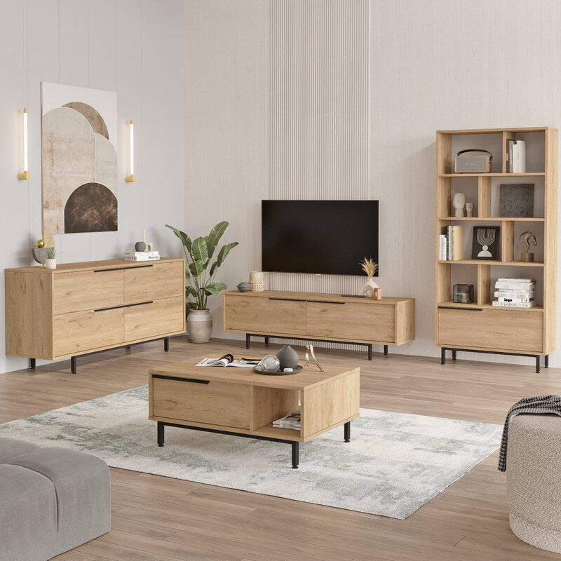 Cómoda moderna tipo madera con 4 cajones y base metálica
