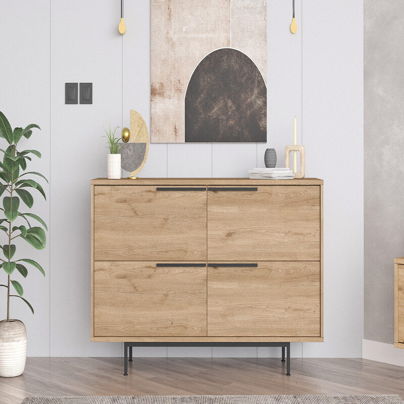 Cómoda moderna tipo madera con 4 cajones y base metálica