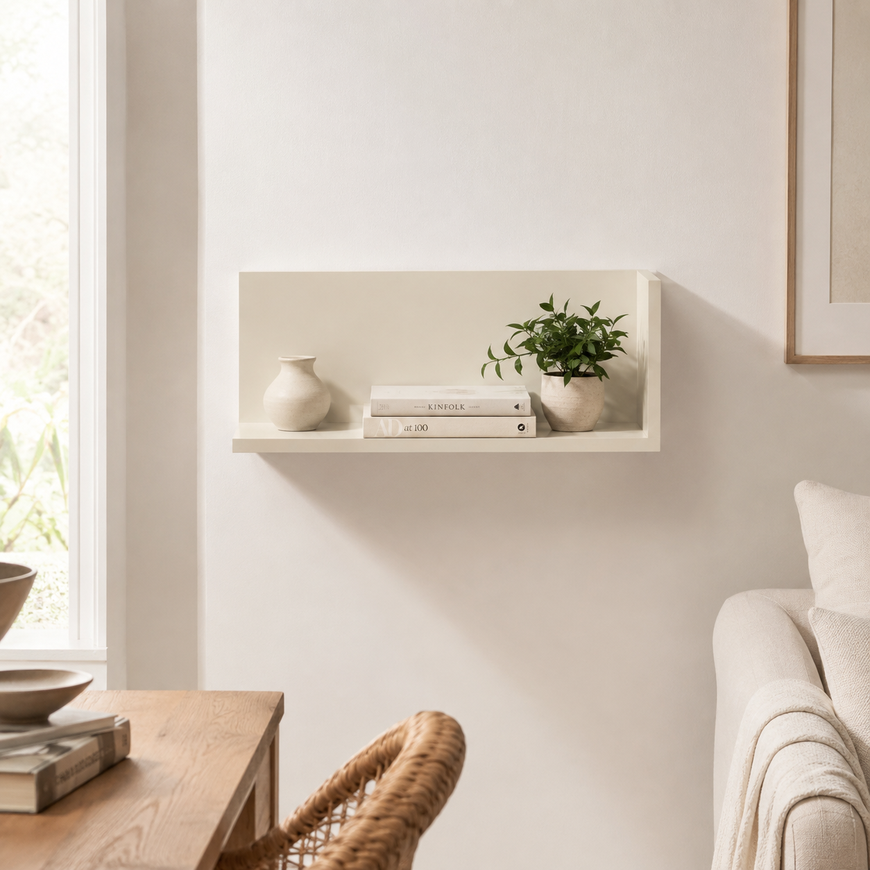 Estantería de Pared en Color Beige – 17x45x20 cm | Diseño Funcional con Balda Inferior y Balda Lateral Derecha - Buyqualia