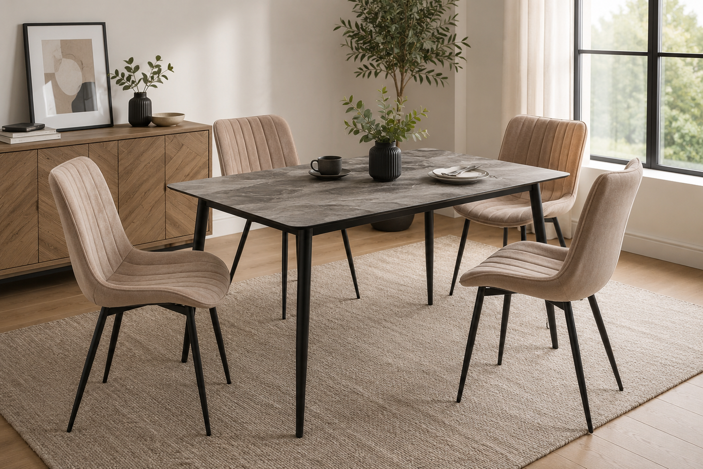 Pack de 4 Sillas Tapizadas con Patas Metálicas Negras – Sillas Modernas Acolchadas para Salón, Oficina o Zona de Reunión