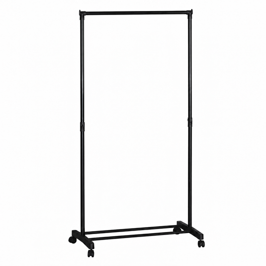 Perchero Burro de Ropa con Ruedas – Estructura Metálica Negra, Práctico y Móvil - 157x77x42 cm - Buyqualia