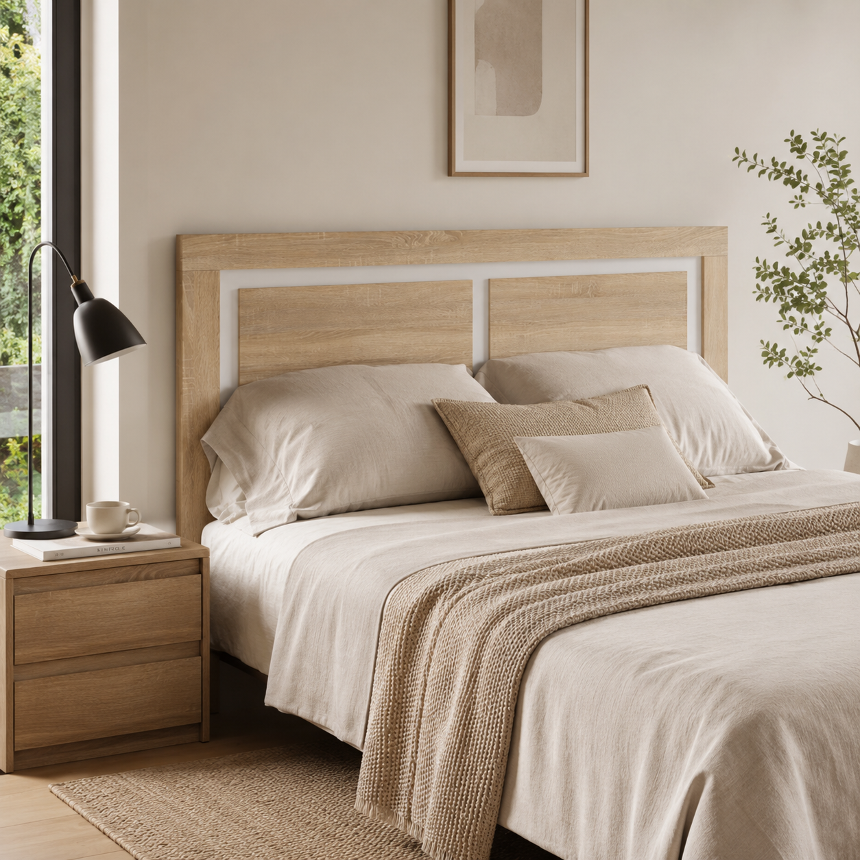 Buyqualia Cabecero Cama 150 en Roble y Blanco (Largo 155 cm/Alto 60 cm/Grosor 3 cm)