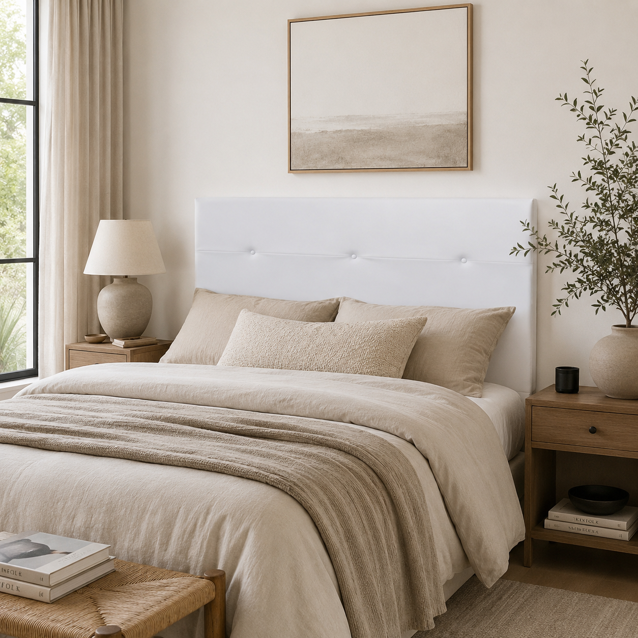 Cabecero de Cama en Polipiel  – 160x55x4 cm | Diseño Elegante con 3 Botones Decorativos Centrales | Acolchado y Fácil de Instalar - Buyqualia