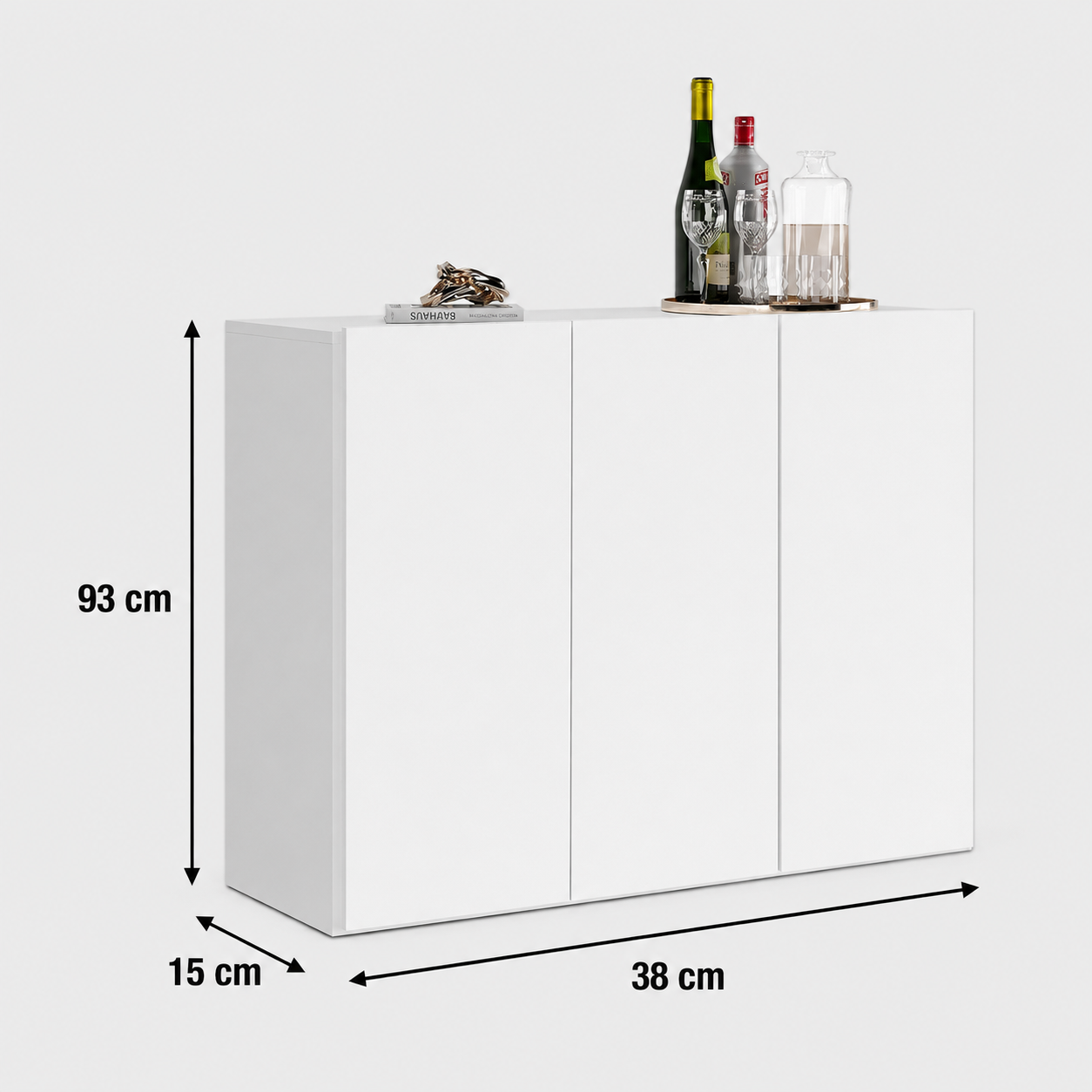Buyqualia Aparador Moderno de 3 Puertas, Color Blanco, 90 cm de Ancho