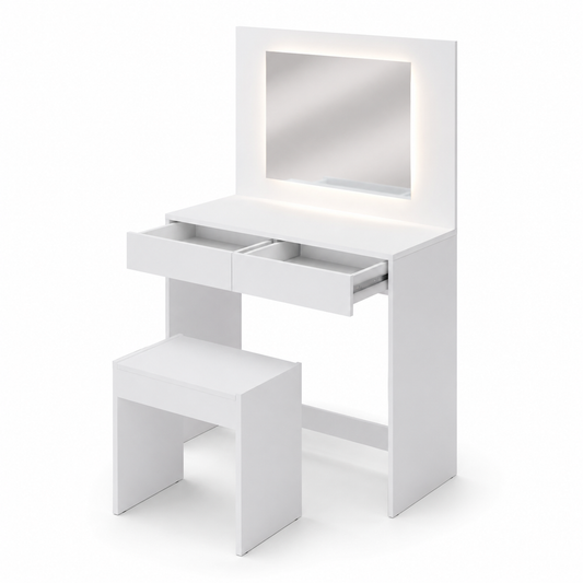 Tocador moderno con espejo LED y taburete incluido para dormitorio