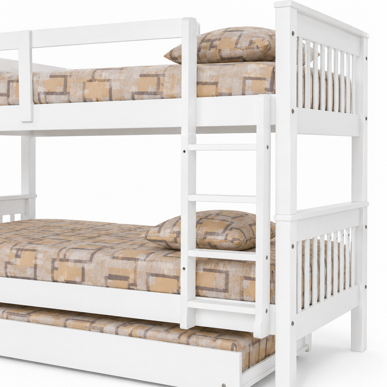 Litera de Madera Blanca con Cama Nido Inferior – 3 Camas Individuales