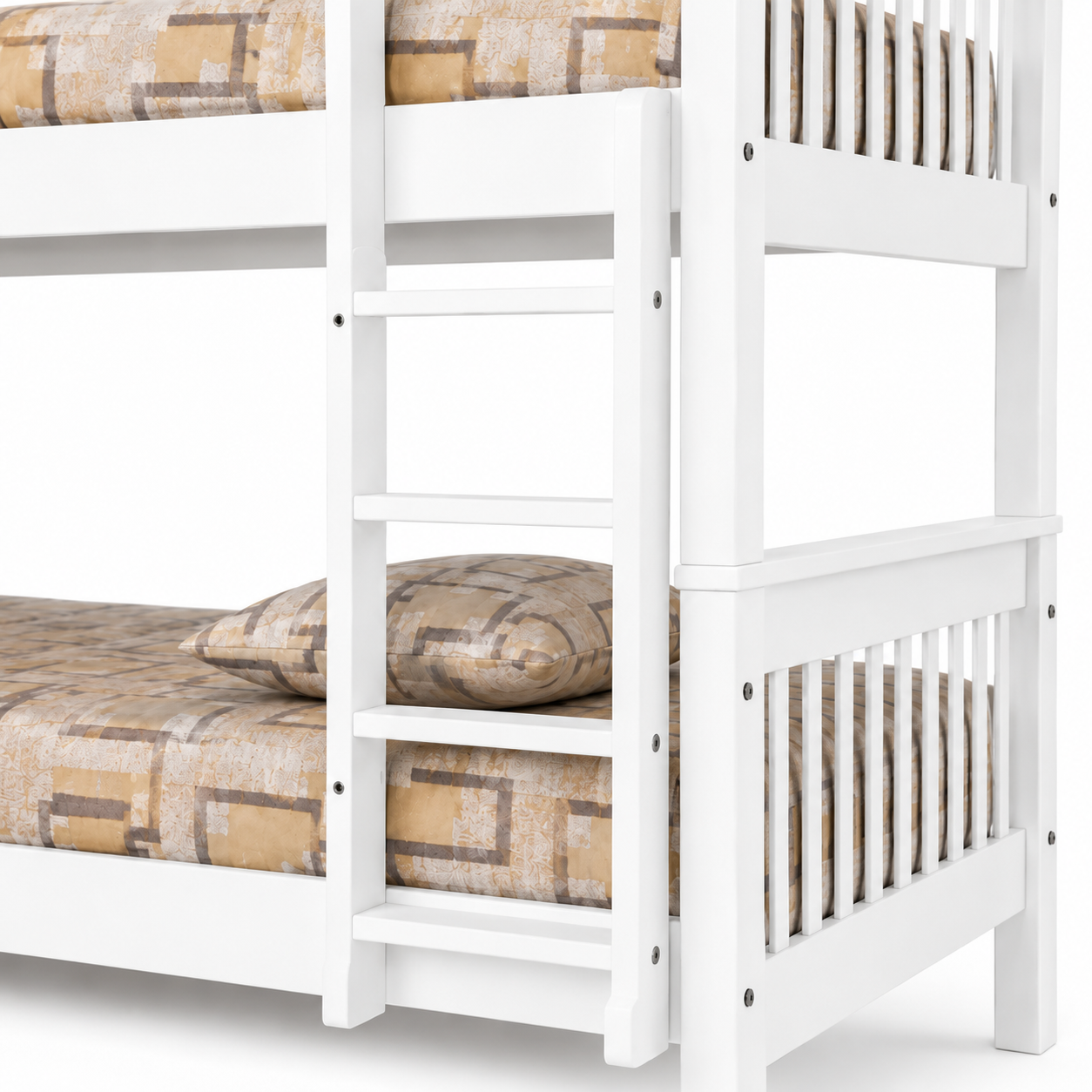 Litera de Madera Blanca 151x205x105 cm | Cama Doble Compacta con Escalera y Baranda de Seguridad | Diseño Moderno para Niños y Adultos - Buyqualia