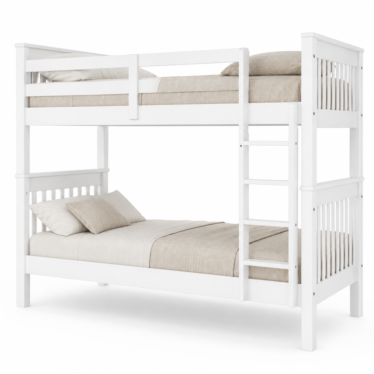 Litera de Madera Blanca 151x205x105 cm | Cama Doble Compacta con Escalera y Baranda de Seguridad | Diseño Moderno para Niños y Adultos - Buyqualia