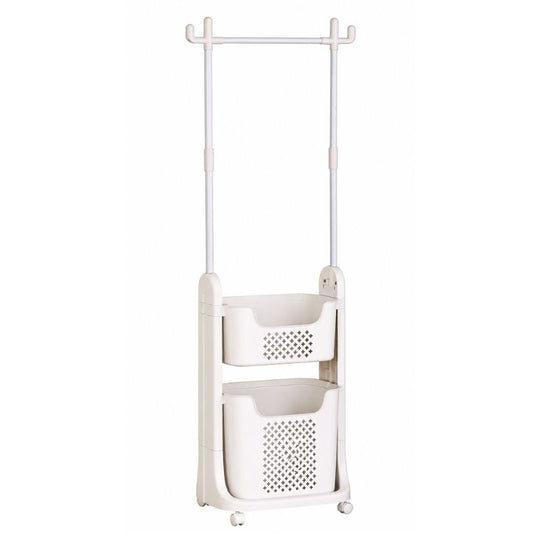 Perchero con Barra para Colgar y 2 Cestas – Ideal para Lavandería o Cuarto de Servicio