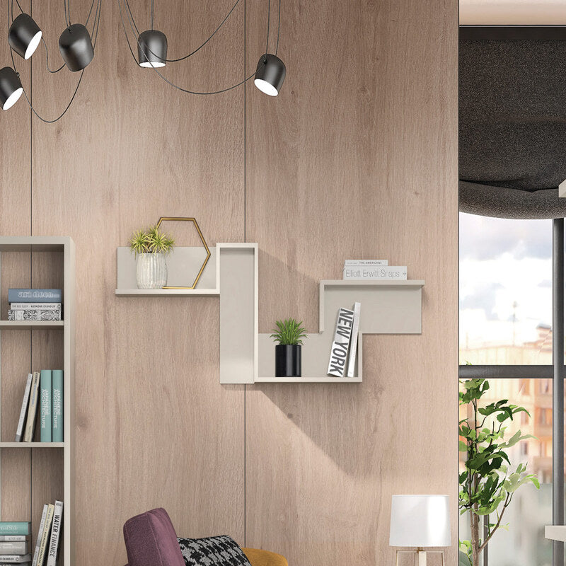 Estantería de Pared en Color Beige – 17x45x20 cm | Diseño Funcional con Balda Inferior y Balda Lateral Derecha - Buyqualia