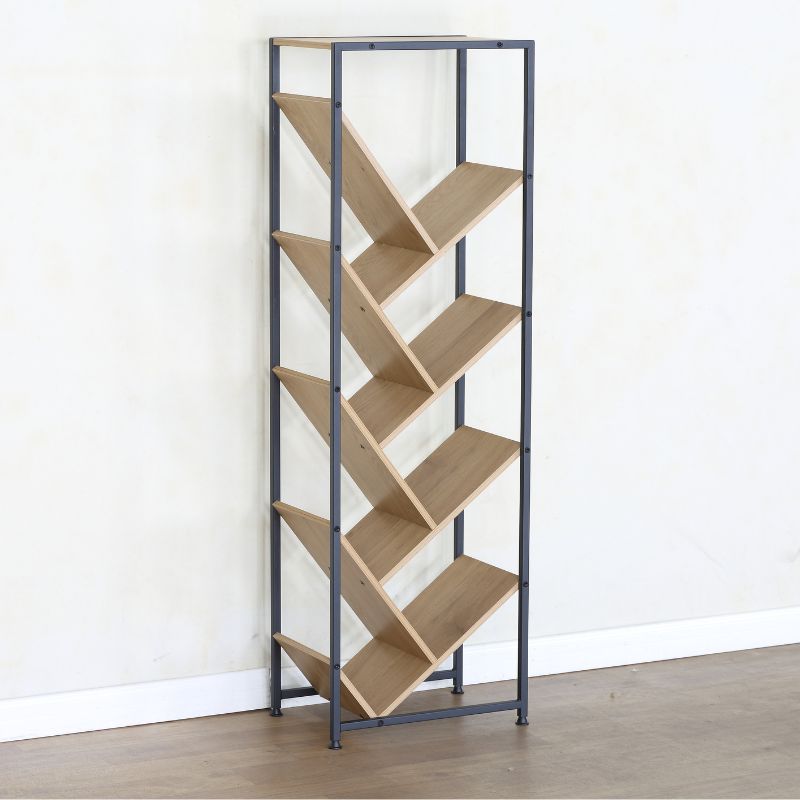 Librero estantería moderna en zigzag de madera y metal