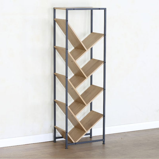 Librero estantería moderna en zigzag de madera y metal