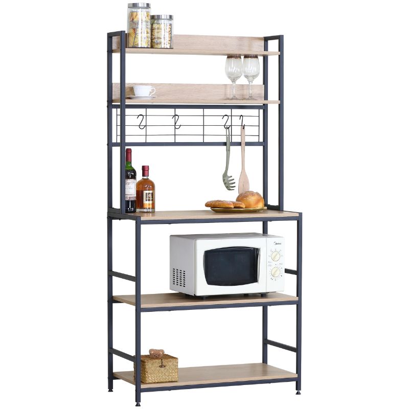 Estantería de cocina industrial con estructura metálica (171x84x40) con 5 baldas y ganchos para utensilios