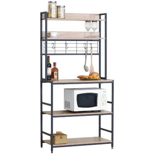 Estantería de cocina industrial con estructura metálica (171x84x40) con 5 baldas y ganchos para utensilios