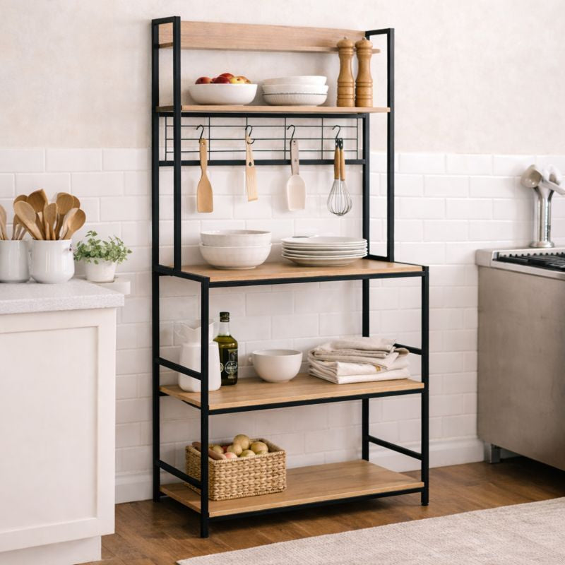 Estantería de cocina industrial con estructura metálica (171x84x40) con 5 baldas y ganchos para utensilios