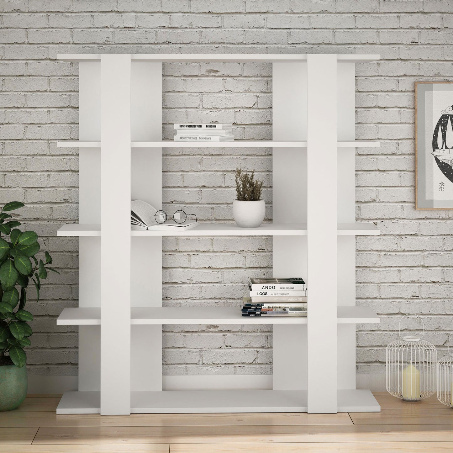 Buyqualia Mueble librería Decorativa de Gran Capacidad (Alto 121 / Ancho 110 / Fondo 29) en Color (Blanco)