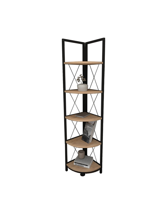 Buyqualia Estantería de rincón de Estilo Industrial con baldas en melamina Color safir y Estructura de Acero en Negro (Alto 160 / Ancho 34 / Fondo 34) cm