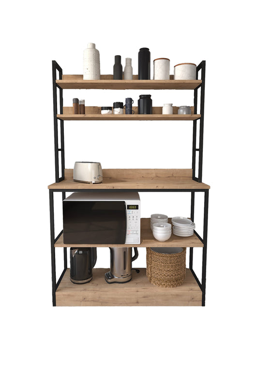 Buyqualia Estantería para Cocina de Estilo Industrial con Varios Niveles con estantes en melamina Color safir y Estructura de Acero en Negro (Alto 161 / Ancho 101 / Fondo 18-34) cm