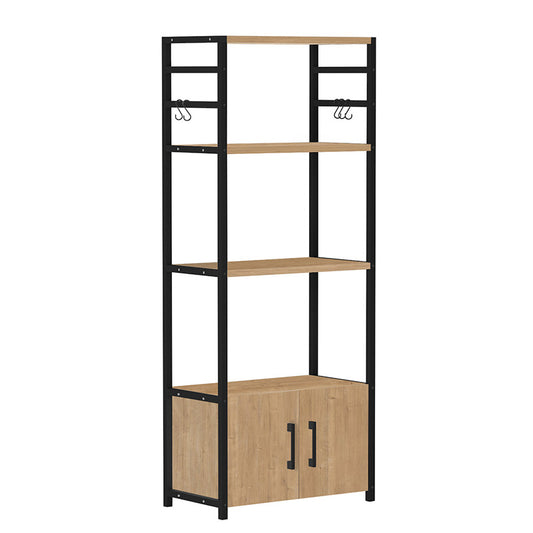 Estantería Alta de Estilo Industrial – 138x56x30 cm | 4 Baldas Abiertas + Armario Inferior con Puertas | Ideal para Estación de Café o Microondas - Buyqualia