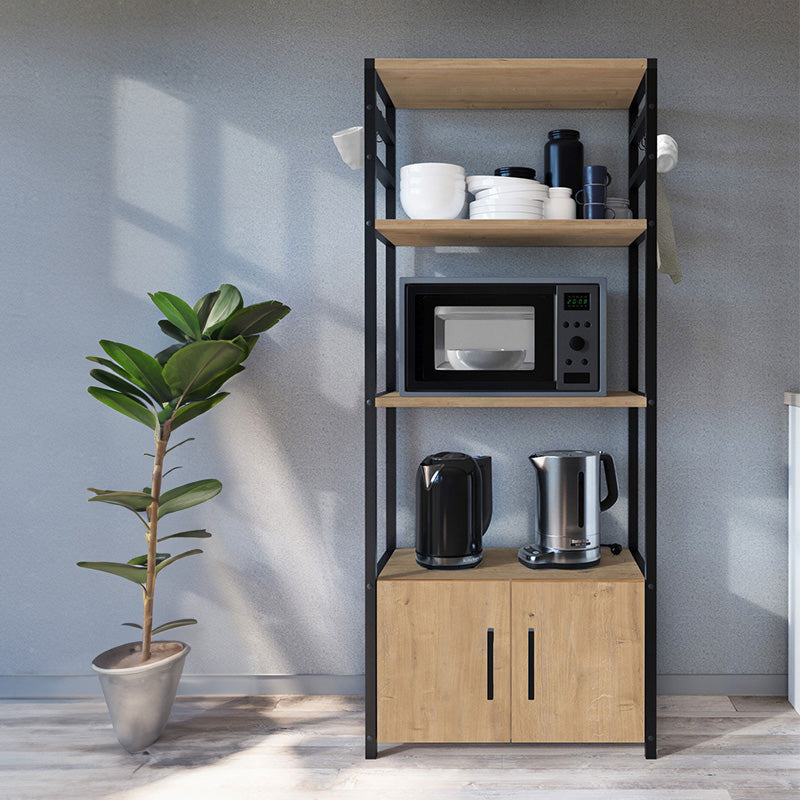 Estantería Alta de Estilo Industrial – 138x56x30 cm | 4 Baldas Abiertas + Armario Inferior con Puertas | Ideal para Estación de Café o Microondas - Buyqualia