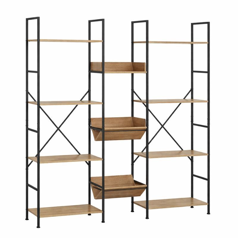 Estantería Modular Triple Industrial con Estructura Metálica 150x125x27 cm - 8 Baldas y 3 Cajones Abiertos - Diseño Moderno para Salón, Despacho o Comedor - Marca Buyqualia