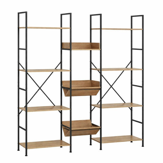 Estantería Modular Triple Industrial con Estructura Metálica 150x125x27 cm - 8 Baldas y 3 Cajones Abiertos - Diseño Moderno para Salón, Despacho o Comedor - Marca Buyqualia