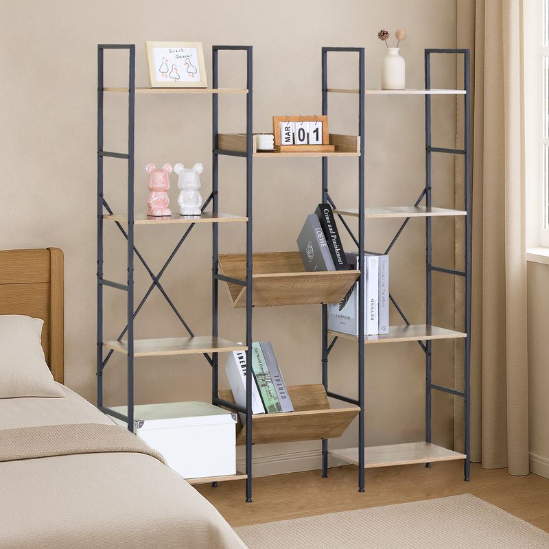 Estantería Modular Triple Industrial con Estructura Metálica 150x125x27 cm - 8 Baldas y 3 Cajones Abiertos - Diseño Moderno para Salón, Despacho o Comedor - Marca Buyqualia