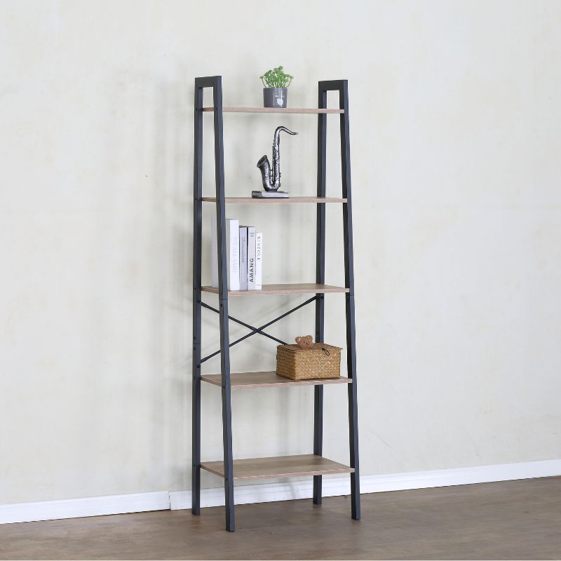 Estantería alta tipo escalera con estructura metálica (170x60x35) y 5 baldas