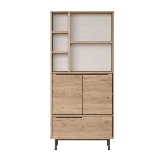 Vitrina librero moderna tipo madera con puertas y espacios de almacenamiento