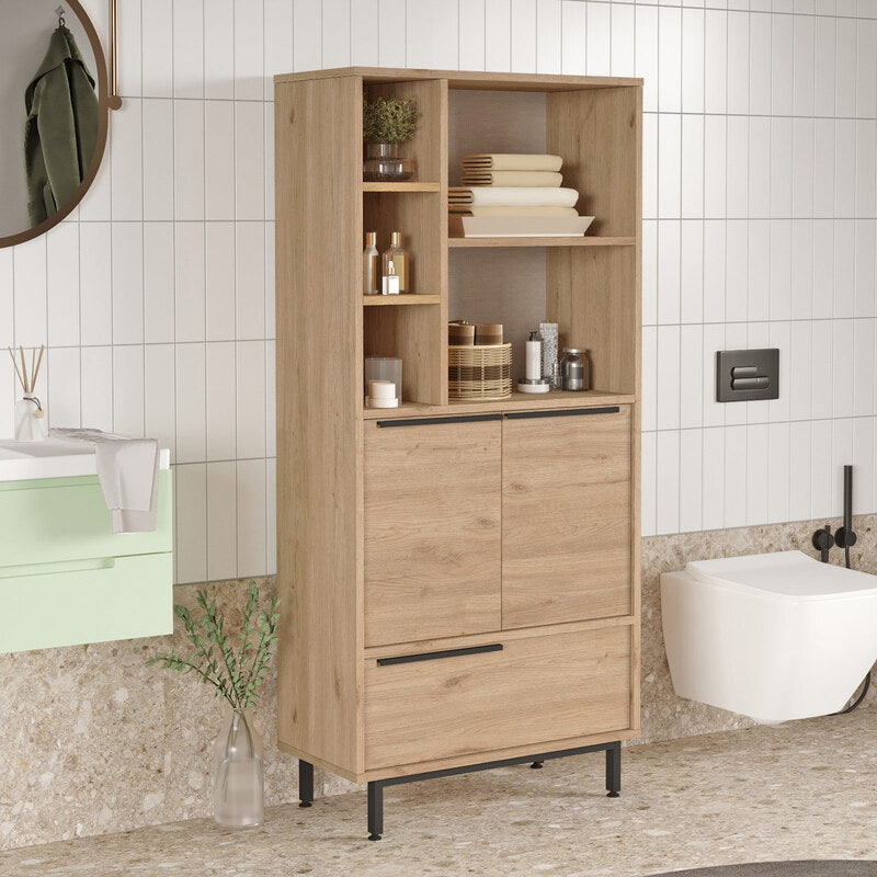 Vitrina librero moderna tipo madera con puertas y espacios de almacenamiento